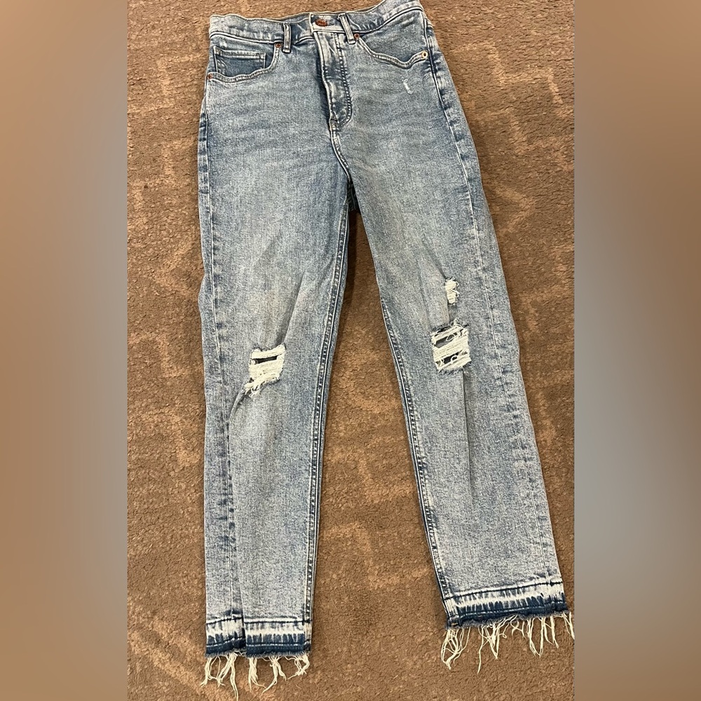Express Light Blue Distressed Straight Leg Jeans